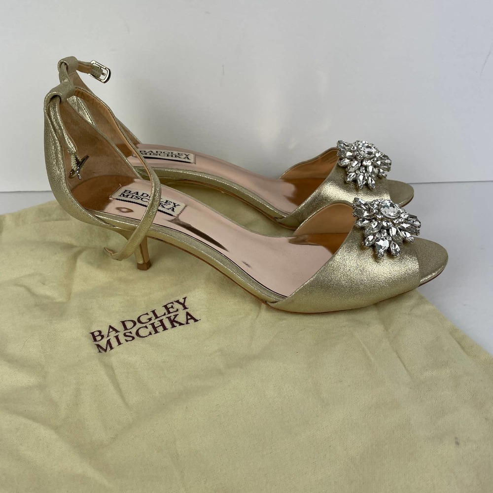 Badgley Mischka Gold Metallic Crystal  Embellished Sandals Size 8.5